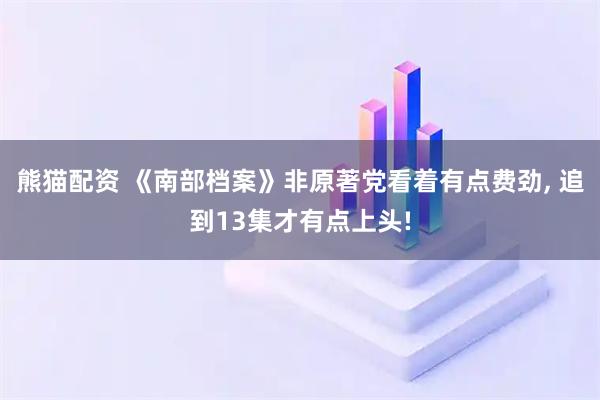 熊猫配资 《南部档案》非原著党看着有点费劲, 追到13集才有点上头!