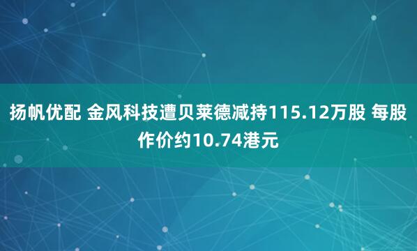 扬帆优配 金风科技遭贝莱德减持115.12万股 每股作价约10.74港元